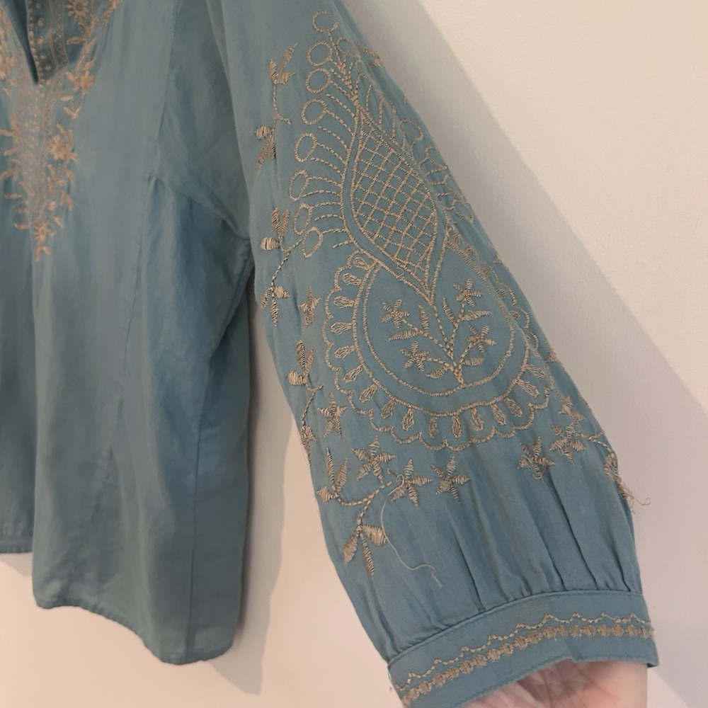 J Jill Embroidered Blouse Sz S Petite Floral 100% Cotton Lightweight Boho - Picture 8 of 13